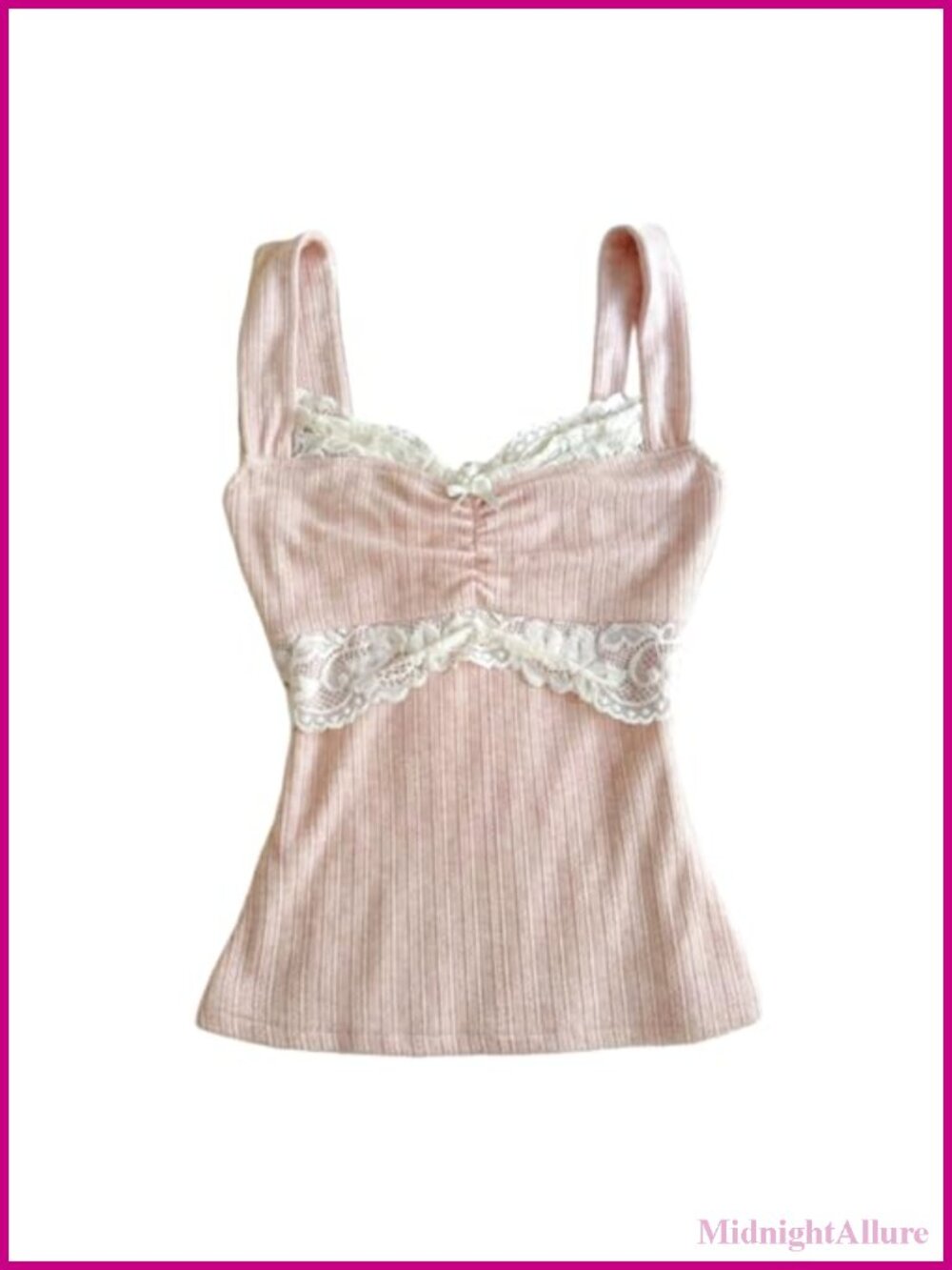 Fairy Grunge Lace Trim Knit Ribbed Tank Top Sleeveless Coquette Cami Tee